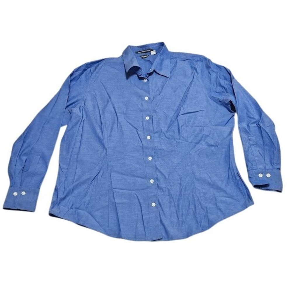 Eddie Bauer Button Up Dress Shirt Men 2XL Blue Stretch Wrinkle Resistant Classic